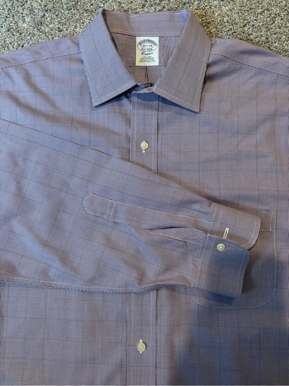 Brooks Brothers Men’s Purple Check 100% Cotton Dress Shirt Regular Fit 16.5 32